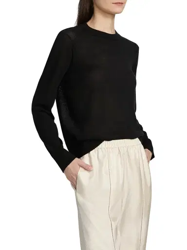 Loulou de Saison Women's Ditto Fine Crewneck Sweater - Black - Size XS | Thumbnail 4 Loulou de Saison Women's Ditto Fine Crewneck Sweater - Black - Size XS | Thumbnail 4