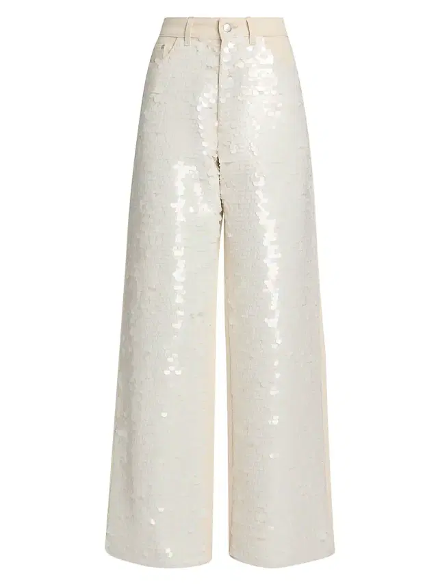 Stella McCartney Women's Opalesence Sequin Wide-Leg Jeans -  White Denim