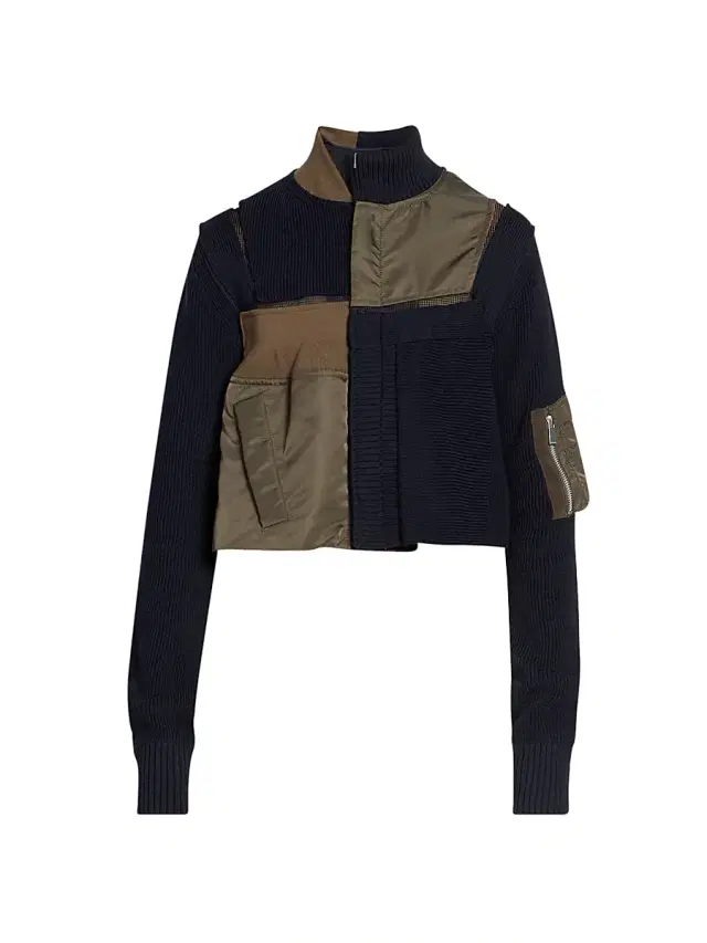 Women's Cotton-Nylon Knit Blouson Jacket - Khaki Navy