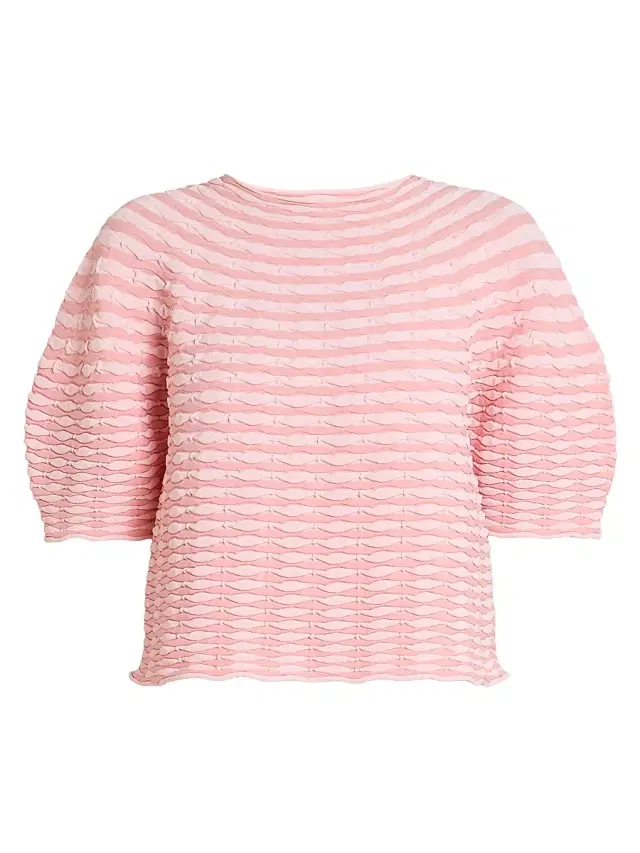 Pleats Please Issey Miyake Women's Colorful Mushroom Knit Blouse - Light Pink