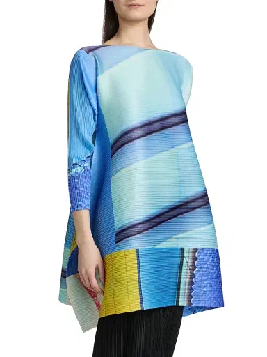 Pleats Please Issey Miyake Women's City Collage Top - Blue Yellow - Size Small | Thumbnail 4