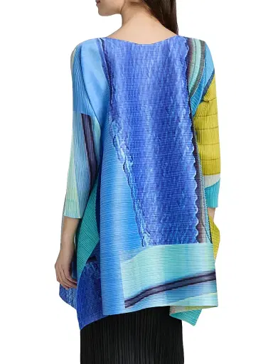 Pleats Please Issey Miyake Women's City Collage Top - Blue Yellow - Size Small | Thumbnail 5