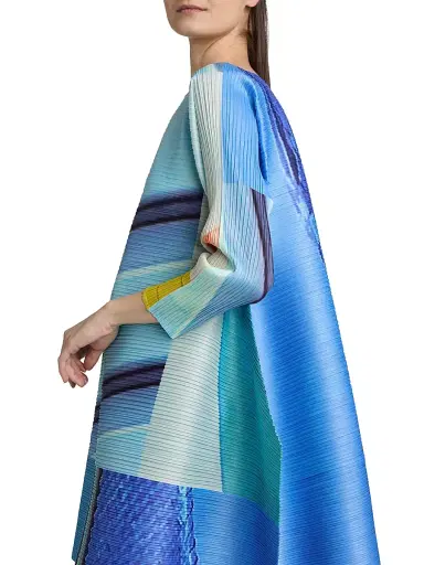Pleats Please Issey Miyake Women's City Collage Top - Blue Yellow - Size Small | Thumbnail 6