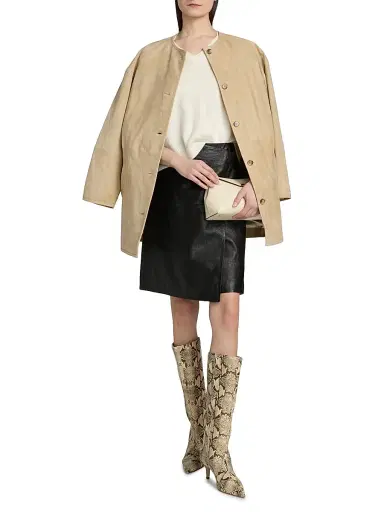 Loulou de Saison Women's Gora Leather Wrap Knee-Length Skirt | Thumbnail 2