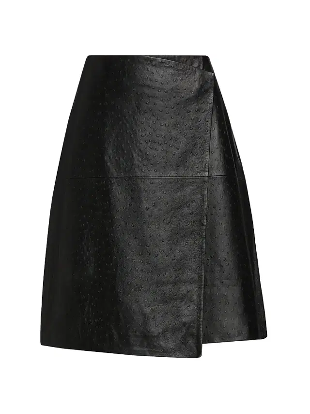 Women's Gora Leather Wrap Knee-Length Skirt - Black