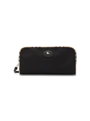 Burberry Men's Check-Trim Travel Pouch - Black | Thumbnail 1