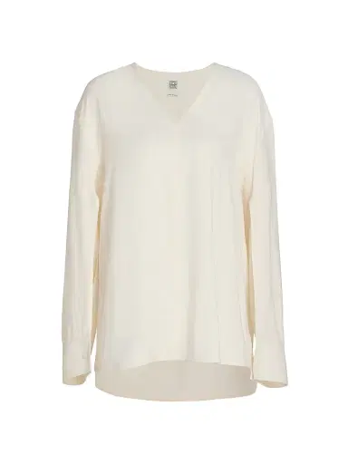 TOTEME Women's V-Neck Twill Blouse | Thumbnail 1 TOTEME Women's V-Neck Twill Blouse | Thumbnail 1