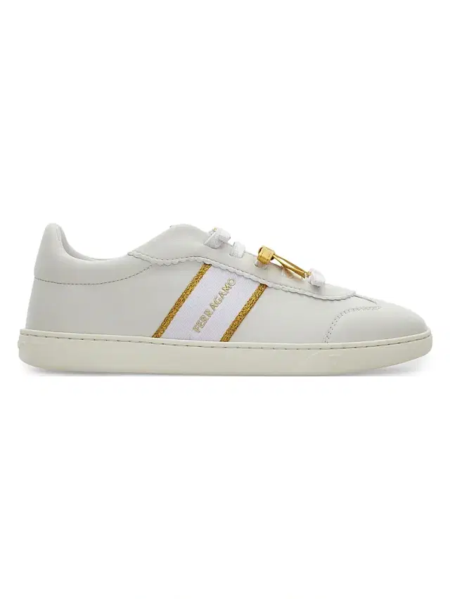 FERRAGAMO Women's Tamara Logo Low-Top Leather Sneakers - Bianco Ottica