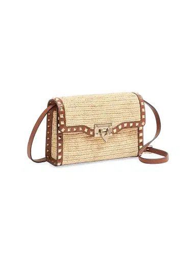 Valentino Garavani Women's Rockstud Small Shoulder Bag in Raffia - Natural | Thumbnail 4 Valentino Garavani Women's Rockstud Small Shoulder Bag in Raffia - Natural | Thumbnail 4