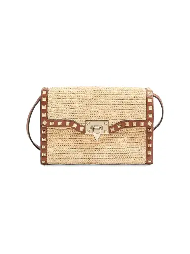 Valentino Garavani Women's Rockstud Small Shoulder Bag in Raffia - Natural | Thumbnail 1 Valentino Garavani Women's Rockstud Small Shoulder Bag in Raffia - Natural | Thumbnail 1
