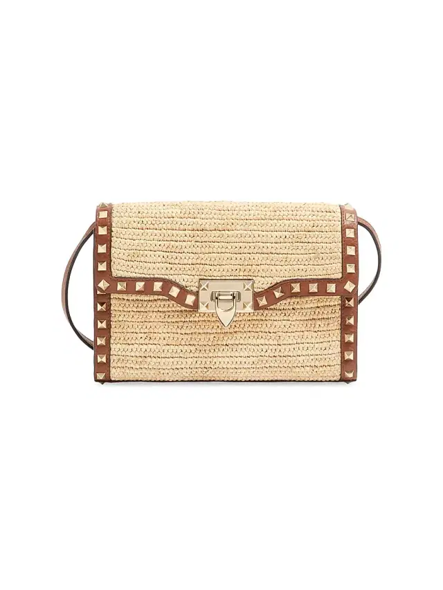 Valentino Garavani Women's Rockstud  Shoulder Bag in Raffia - Natural