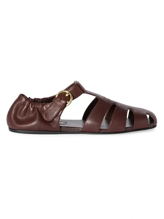 Women's Ruches Nappa Leather Fisherman Sandals - Brown