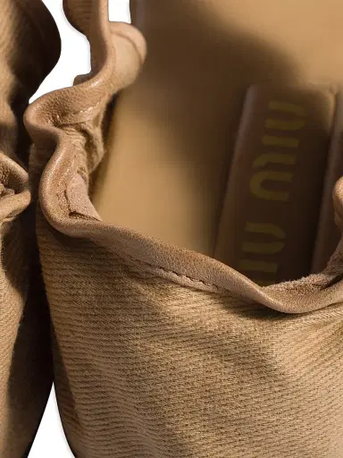 Miu Miu Women's Ruches Cotton and Nappa Leather Fisherman Sandals - Beige Khaki - Size 8.5 | Thumbnail 3