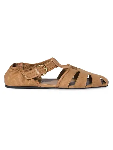 Miu Miu Women's Ruches Cotton and Nappa Leather Fisherman Sandals - Beige Khaki - Size 8.5 | Thumbnail 1