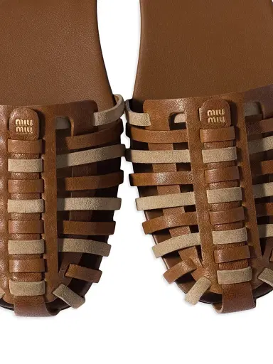 Miu Miu Women's Nappa and Suede Leather Sandals - Brown - Size 11 | Thumbnail 2 Miu Miu Women's Nappa and Suede Leather Sandals - Brown - Size 11 | Thumbnail 2