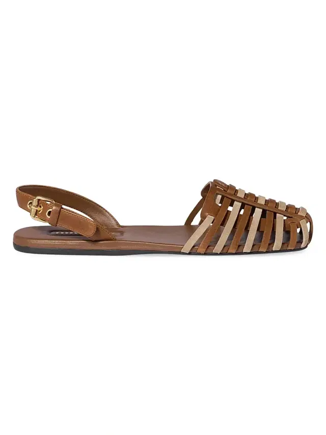 Miu Miu Women's Nappa and Suede Leather Sandals - Brown