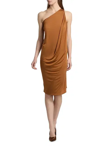 Rick Owens Women's Anthem One-Shoulder Midi-Dress - Cognac - Size 10 | Thumbnail 2