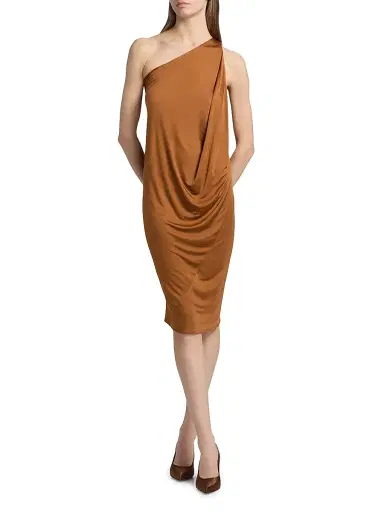 Rick Owens Women's Anthem One-Shoulder Midi-Dress - Cognac - Size 10 | Thumbnail 3