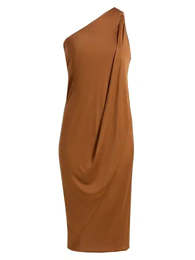 Rick Owens Women's Anthem One-Shoulder Midi-Dress - Cognac - Size 10 | Thumbnail 1