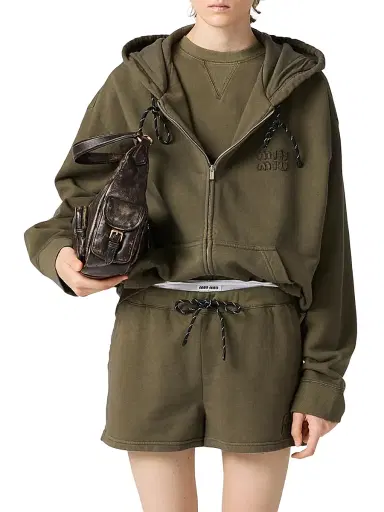 Miu Miu Women's Garment-Dyed Hoodie Jacket - Green - Size XS | Thumbnail 2