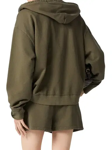 Miu Miu Women's Garment-Dyed Hoodie Jacket - Green - Size XS | Thumbnail 3