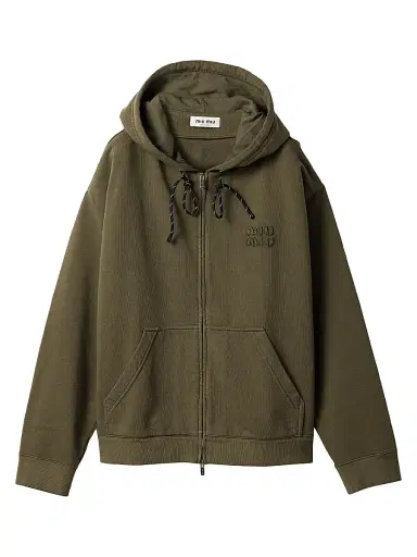 Miu Miu Women's Garment-Dyed Hoodie Jacket - Green - Size XS | Thumbnail 1