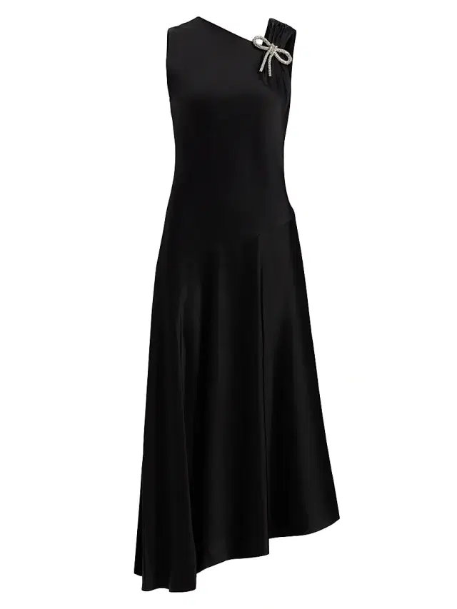Jil Sander Women's Crystal Bow Bias-Cut Midi-Dress - Black