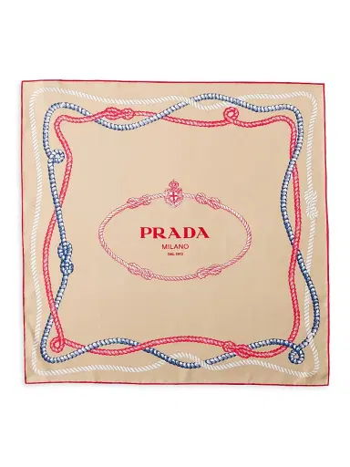 Prada Women's Printed Silk Twill Scarf - Brown | Thumbnail 2 Prada Women's Printed Silk Twill Scarf - Brown | Thumbnail 2