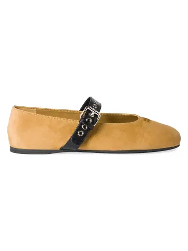 Miu Miu Women's Suede Ballerinas - Beige Khaki - Size 11 | Thumbnail 1