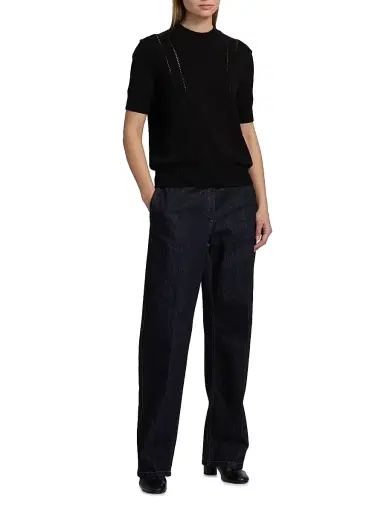 Jil Sander Women's Pointelle Wool-Cotton Sweater - Black - Size 12 | Thumbnail 2