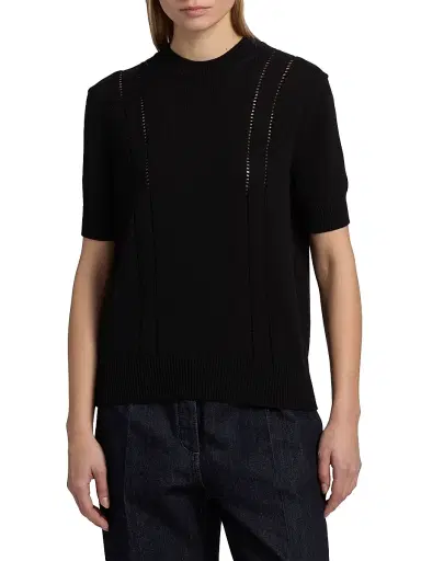 Jil Sander Women's Pointelle Wool-Cotton Sweater - Black - Size 12 | Thumbnail 3