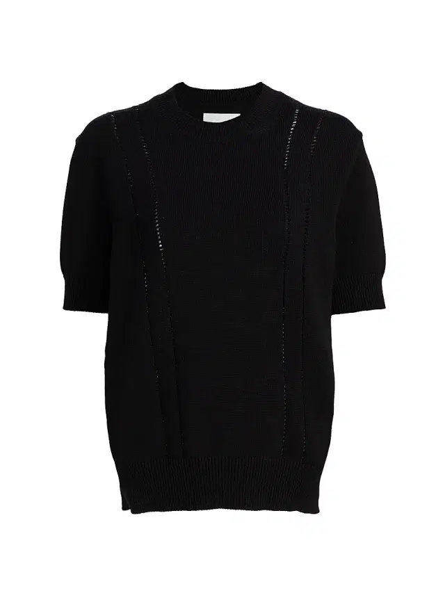 Women's Pointelle Wool-Cotton Sweater - Black