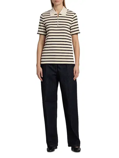 Jil Sander Women's Striped Cotton Polo Top - Bluejay | Thumbnail 2