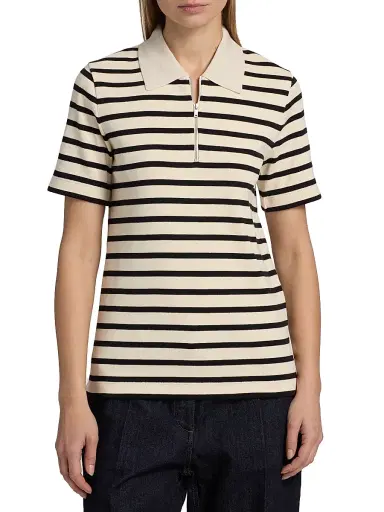 Jil Sander Women's Striped Cotton Polo Top - Bluejay | Thumbnail 3