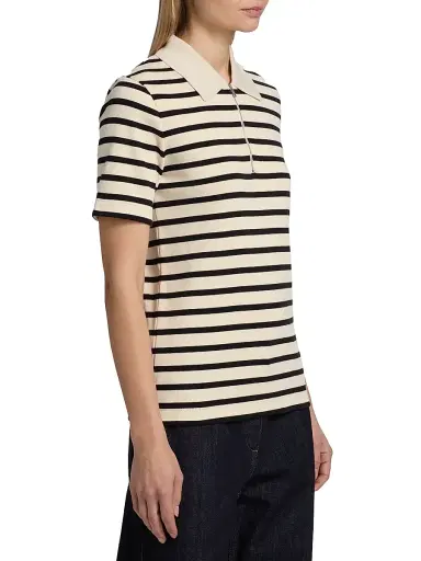 Jil Sander Women's Striped Cotton Polo Top - Bluejay | Thumbnail 4