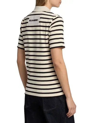 Jil Sander Women's Striped Cotton Polo Top - Bluejay | Thumbnail 5