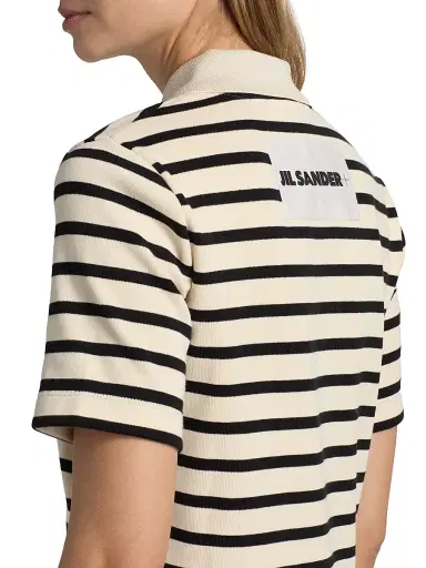 Jil Sander Women's Striped Cotton Polo Top - Bluejay | Thumbnail 6