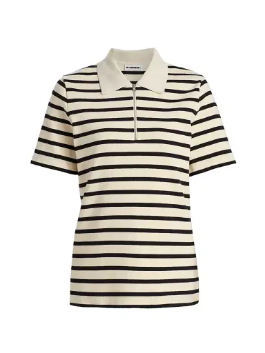 Jil Sander Women's Striped Cotton Polo Top - Bluejay | Thumbnail 1