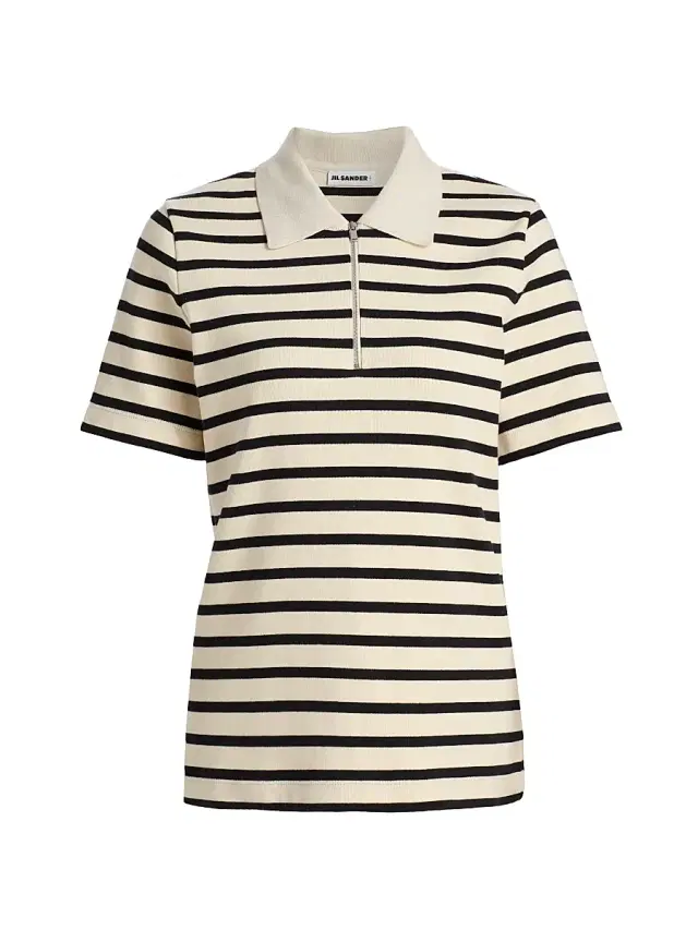 Jil Sander Women's Striped Cotton Polo Top - Bluejay