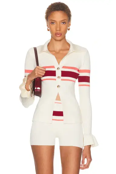 Self-Portrait Stripe Viscose Knit Button Top | Thumbnail 1