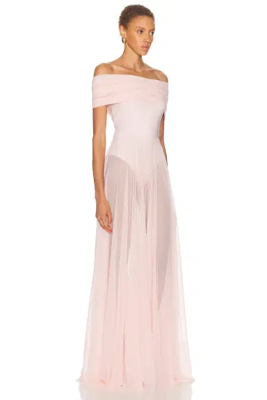 Norma Kamali Sleeveless Cowl Neck Combo Flared Gown | Thumbnail 2