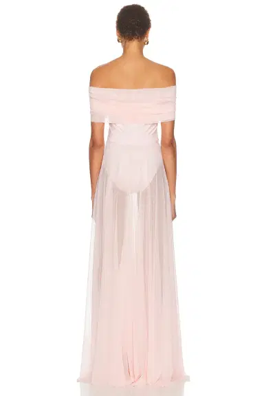Norma Kamali Sleeveless Cowl Neck Combo Flared Gown | Thumbnail 3