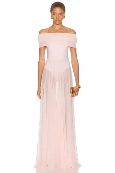 Norma Kamali Sleeveless Cowl Neck Combo Flared Gown | Thumbnail 1