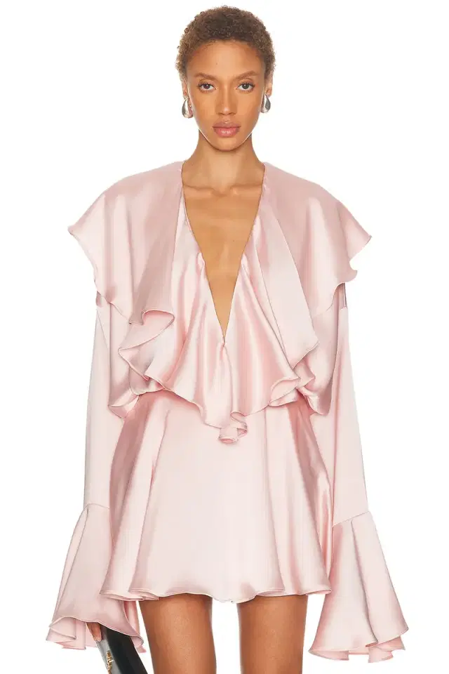 Norma Kamali Long Sleeve Deep V Ruffle Bodysuit