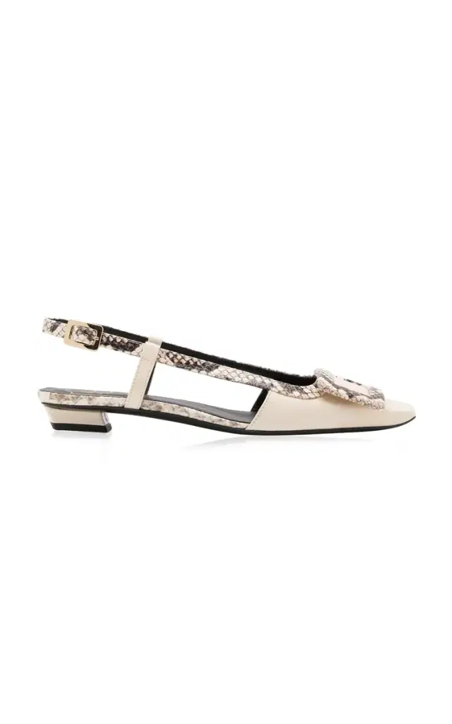 Roger Vivier Belle Vivier Python-Effect Leather Slingback Flats