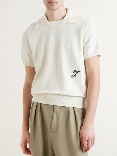Jacquemus Logo-Embroidered Knitted Cotton and Silk-Blend Polo Shirt - Men | Thumbnail 3