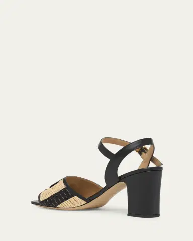 Valentino Garavani 75mm VLogo Leather and Striped Raffia Ankle-Strap Sandals | Thumbnail 2 Valentino Garavani 75mm VLogo Leather and Striped Raffia Ankle-Strap Sandals | Thumbnail 2