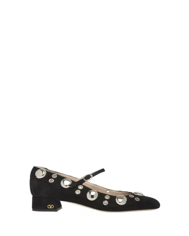 30mm Nellcote Studded Suede Ballerina Pumps