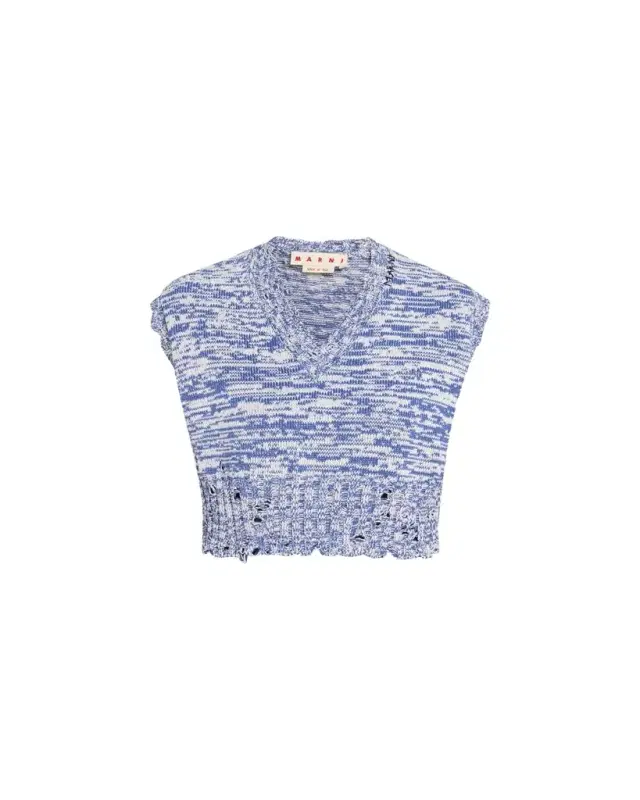 V-Neck Distressed Knit Boxy Vest