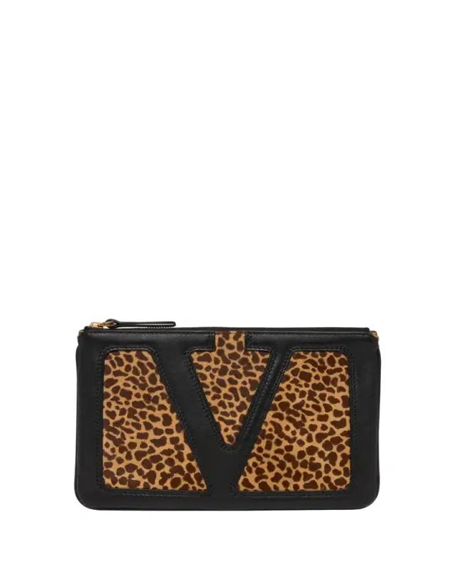 Medium Animal-Print Calf Hair Flat Pouch Bag